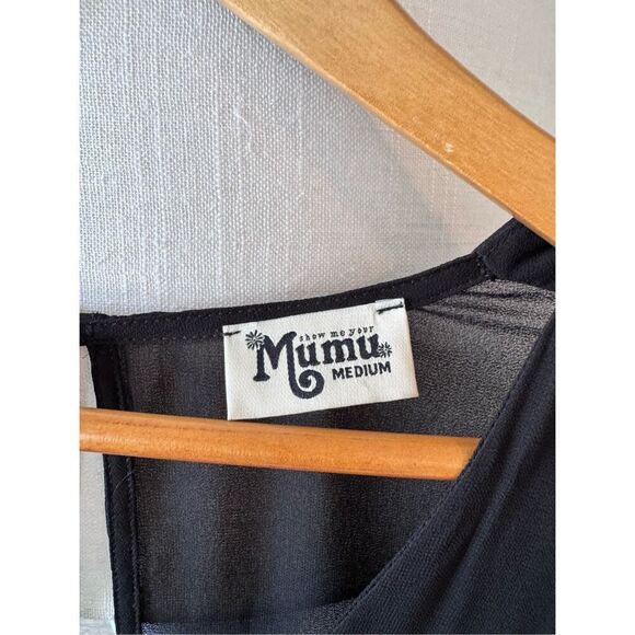 Show Me Your MuMu Black Ruffle Bell Sleeve Sheer Blouse Size Medium - Picture 3 of 8